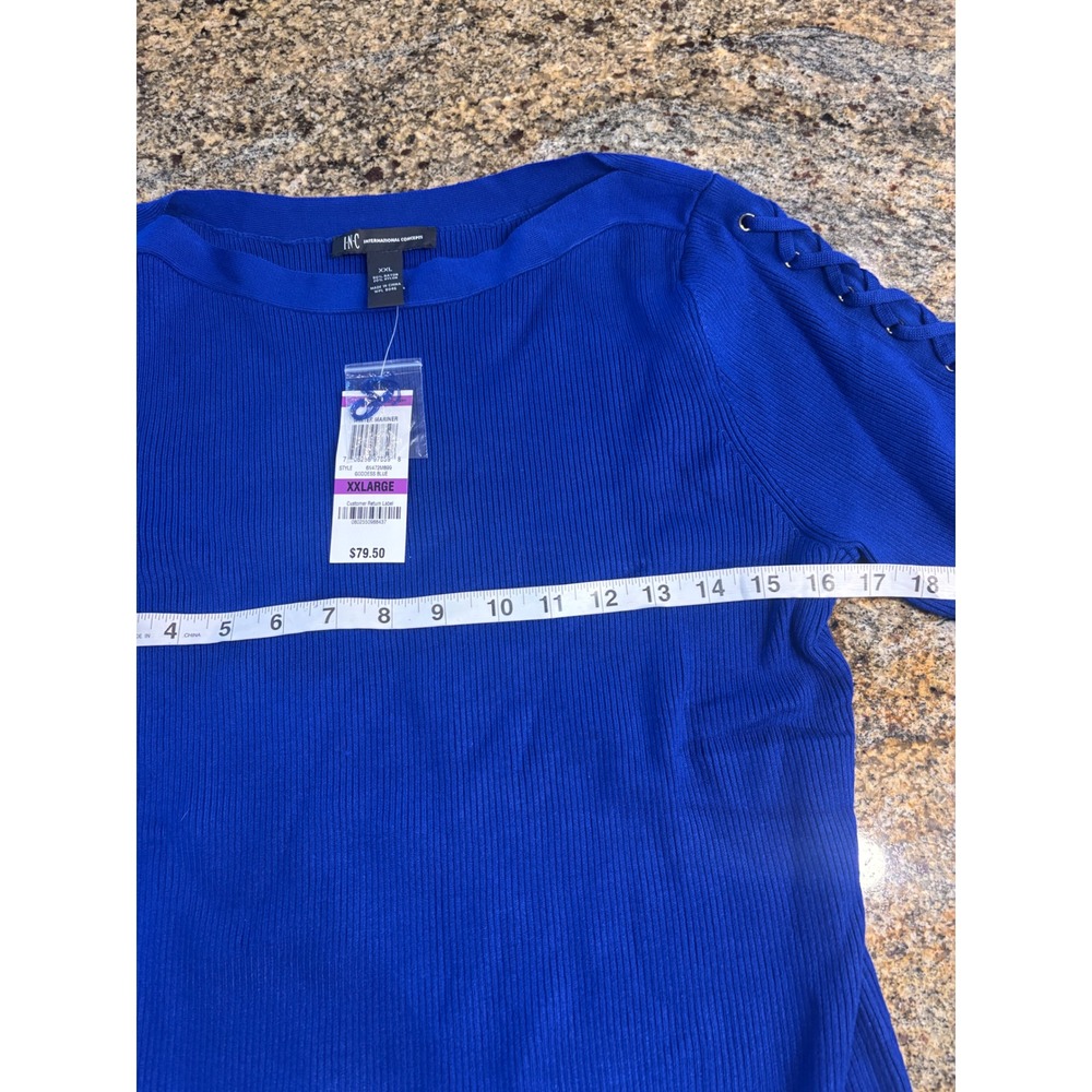 NWT INC International Concepts Blue Lace Up Sleeve Ribbed Knit Sweater Top XXL - Picture 5 of 9